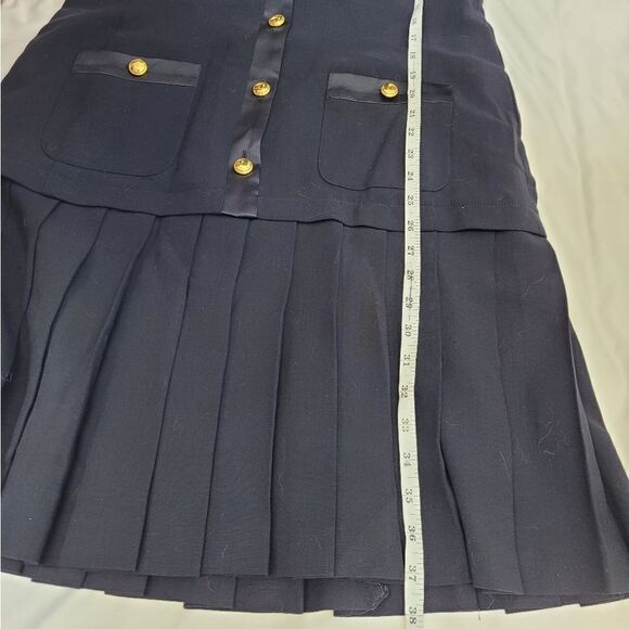 VINTAGE 90s Escada navy blue wool pleated dark academia drop waist dress 36/S - Picture 11 of 12